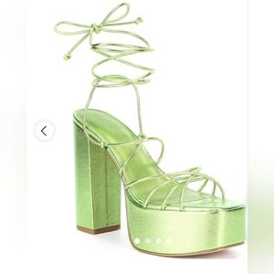 Gianni Bini  9.5 Metallic Green Strappy Leather Platform Heels